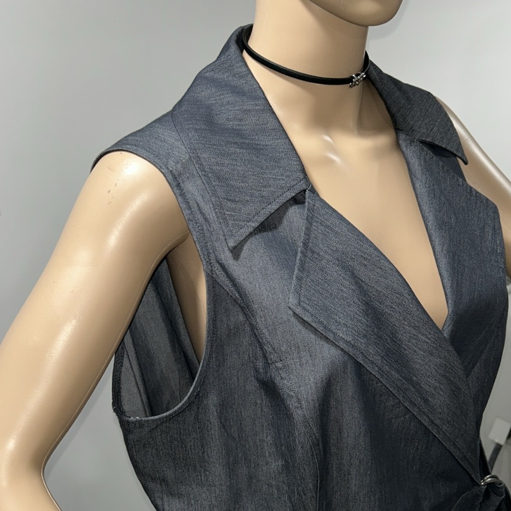 London Times Denim Wrap Dress - Picture 2 of 8